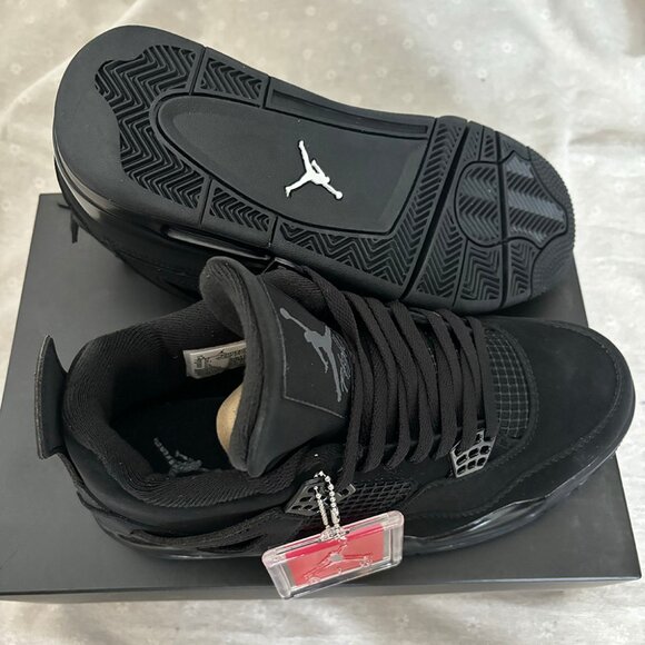 Mens Air4 Black Jordan4 Mid Top Sneakers - Picture 4 of 5